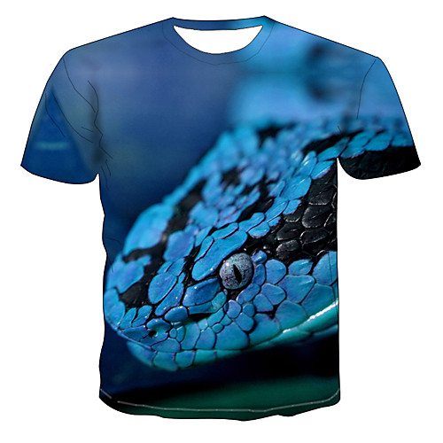 

Men's T shirt Color Block 3D Animal Plus Size Print Short Sleeve Daily Tops Basic Exaggerated Light Blue