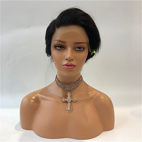 

Remy Human Hair Lace Front Wig Pixie Cut Side Part style Brazilian Hair Straight Black Wig 130% Density Women's Short Human Hair Lace Wig beikashang