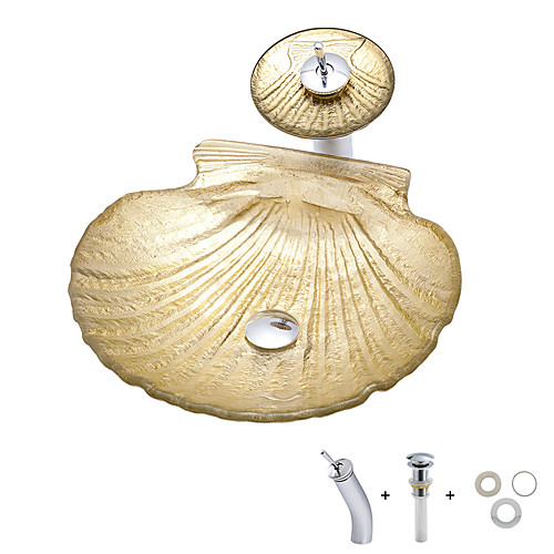 

Bathroom Sink / Bathroom Faucet / Bathroom Mounting Ring Contemporary - Tempered Glass Round Vessel Sink