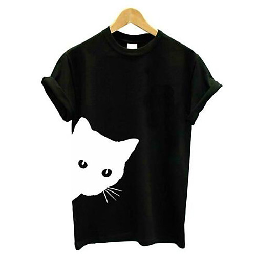 

Women's Solid Colored Animal Cat Patchwork T-shirt Basic Sports Weekend White / Black / Blushing Pink / Gray