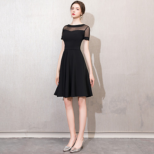 

A-Line Elegant Sparkle & Shine Holiday Cocktail Party Dress Jewel Neck Short Sleeve Short / Mini Spandex Lace with 2021