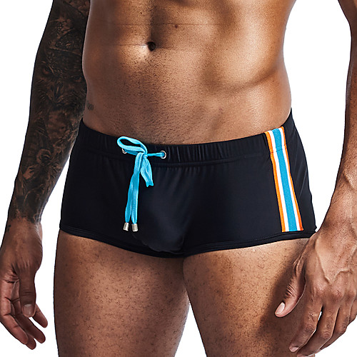 

Men's Sporty Basic Briefs Boy Leg One-piece Swimwear Swimsuit - Striped M L XL White Black Blue Red Navy Blue