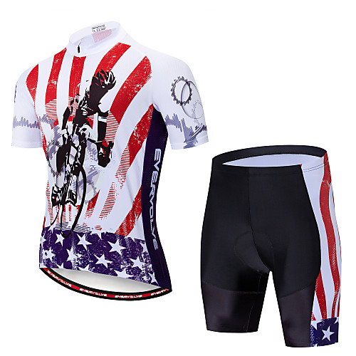 

EVERVOLVE American / USA National Flag Men's Short Sleeve Cycling Jersey with Shorts - RedBlack Bike Clothing Suit Breathable Moisture Wicking Quick Dry Sports Polyster Lycra Mountain Bike MTB Road