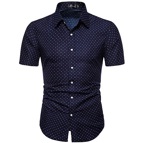 

Men's Geometric Print Shirt - Cotton Street chic Daily Navy Blue / Short Sleeve