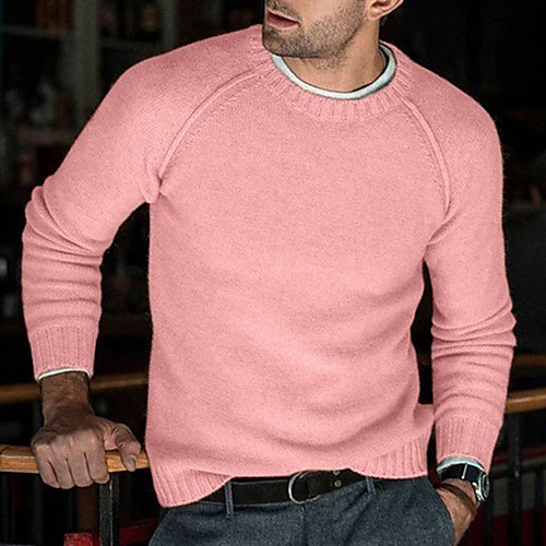 

Men's Solid Colored Pullover Long Sleeve Sweater Cardigans Round Neck Fall Winter Black Red Yellow