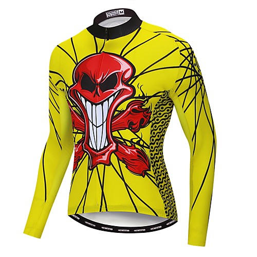 

21Grams Skull Men's Long Sleeve Cycling Jersey - Red / Yellow Bike Jersey Top UV Resistant Breathable Quick Dry Sports Winter Elastane Terylene Polyester Taffeta Mountain Bike MTB Road Bike Cycling