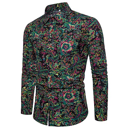 

Men's Geometric Shirt Boho Club Weekend Classic Collar Black / Red / Long Sleeve