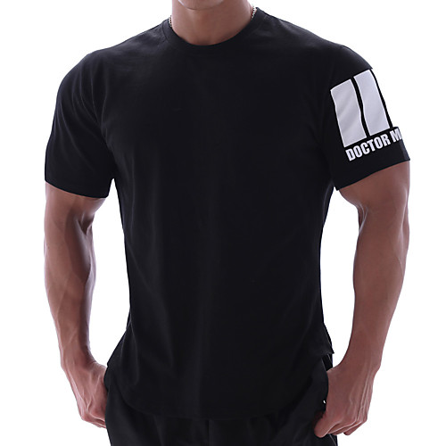 

Men's Letter Print T-shirt - Cotton Basic Street chic Daily Sports Round Neck White / Black / Short Sleeve