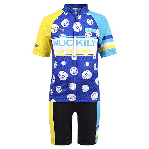 

Nuckily Boys' Short Sleeve Cycling Jersey with Shorts - Kid's Blue Bike Sports Spandex Patterned Clothing Apparel / Micro-elastic