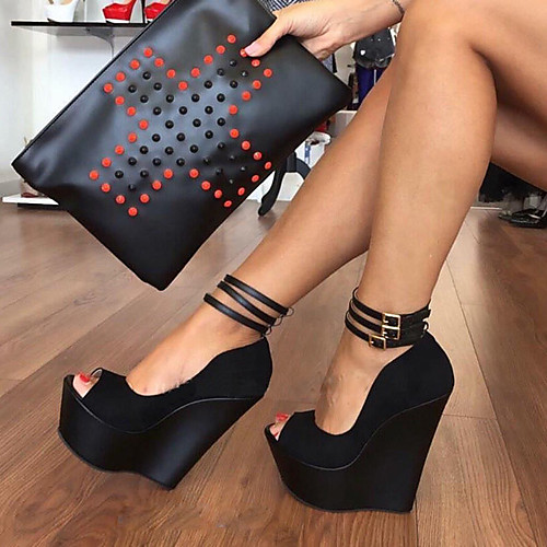 

Women's Heels Wedge Heel Peep Toe Suede Spring & Fall Black