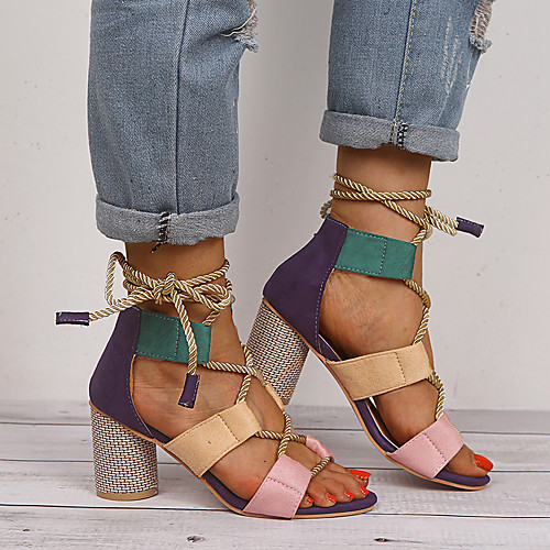 

Women's Sandals Chunky Heel Open Toe Bowknot PU(Polyurethane) Sweet / Minimalism Summer Purple / Orange / Yellow