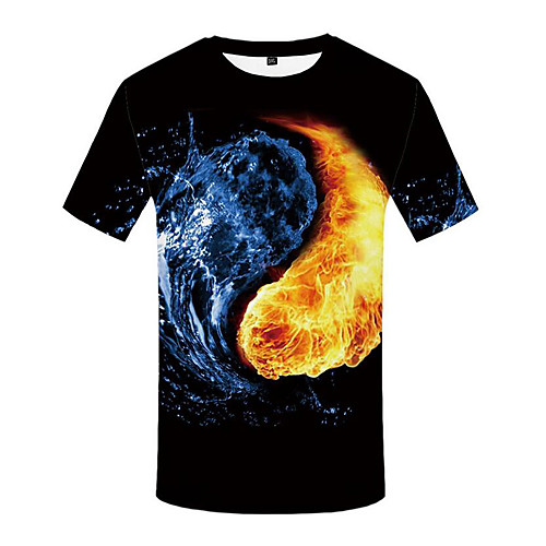 

Men's Plus Size Flame Blue & White Pleated Print T-shirt Street chic Daily Wear Going out Round Neck Rainbow / Summer / Short Sleeve