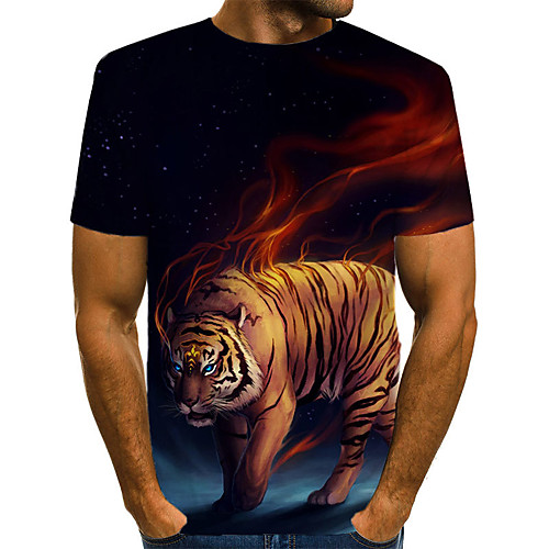 

Men's T shirt Color Block 3D Animal Print Short Sleeve Casual / Daily Tops Streetwear Exaggerated Rainbow