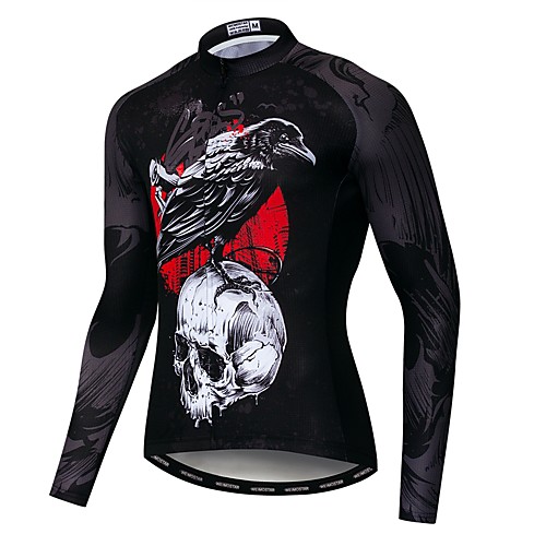 

21Grams Skull Eagle Men's Long Sleeve Cycling Jersey - Black Bike Jersey Top UV Resistant Breathable Quick Dry Sports Winter Elastane Terylene Polyester Taffeta Mountain Bike MTB Road Bike Cycling