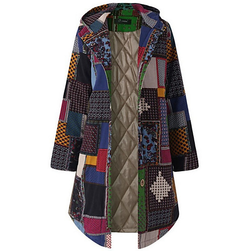 

Women's Daily Basic Plus Size Long Jacket, Geometric Hooded Long Sleeve Polyester Red / Green