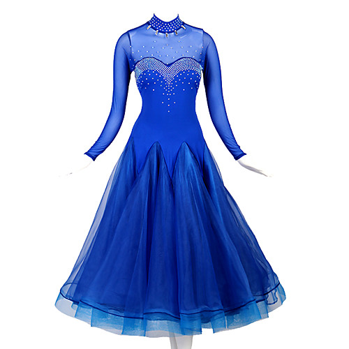 

Ballroom Dance Dress Crystals / Rhinestones Women's Training Long Sleeve High Nylon Organza Tulle