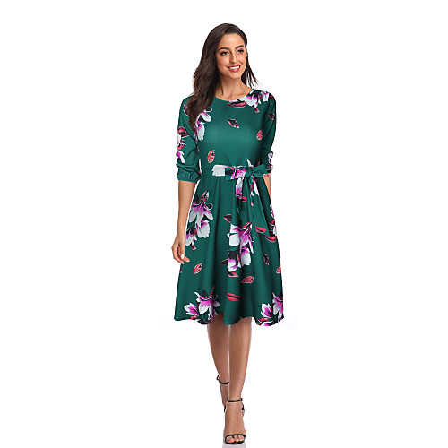 

Vintage Vacation Dress Dress Prom Dress Women's Costume Black / Green Vintage Cosplay 3/4-Length Sleeve Midi
