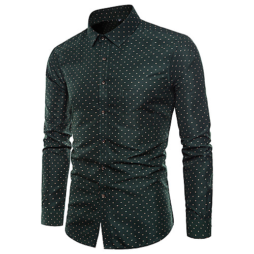 

Men's Shirt Polka Dot Plus Size Long Sleeve Daily Tops Basic Green