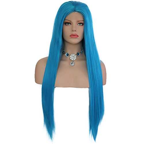

Synthetic Lace Front Wig Straight Free Part Lace Front Wig Long Lake Blue Synthetic Hair 18-26 inch Women's Soft Elastic Women Blue / Glueless
