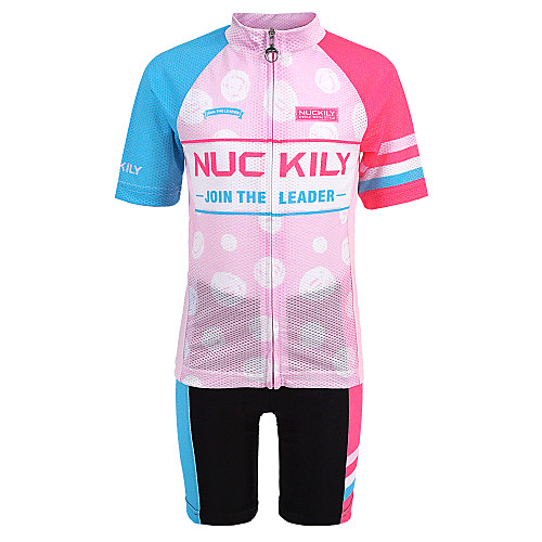 

Nuckily Girls' Short Sleeve Cycling Jersey with Shorts - Kid's Pink Polka Dot Bike Clothing Suit Breathable Moisture Wicking Quick Dry Anatomic Design Sports Spandex Polka Dot Mountain Bike MTB