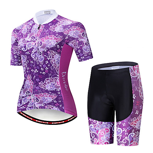 

EVERVOLVE Floral Botanical Women's Short Sleeve Cycling Jersey with Shorts - Lavender Bike Clothing Suit Breathable Moisture Wicking Quick Dry Sports Cotton Polyster Lycra Mountain Bike MTB Road Bike