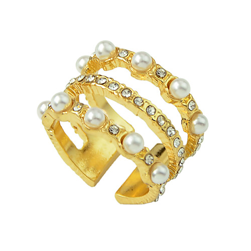 

Women's Ring 1pc Gold Pearl Rhinestone Alloy Luxury Unique Design Fashion Engagement Gift Jewelry Hollow Out Cool Lovely