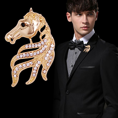 

Men's Crystal Brooches Tennis Chain Horse Head Creative Animal Luxury Classic Basic Rock Fashion Rhinestone Brooch Jewelry Gold Silver For Wedding Party Daily Work Club