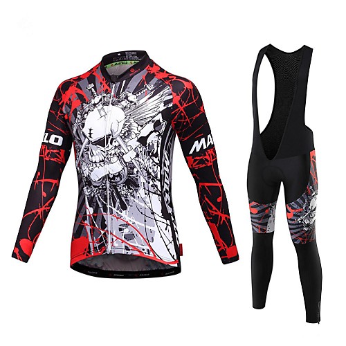 

Malciklo Men's Long Sleeve Cycling Jersey with Bib Tights Black Purple Orange Bike Jersey Bib Tights Clothing Suit Breathable 3D Pad Quick Dry Back Pocket Sports Coolmax Lycra Graffiti Mountain Bike