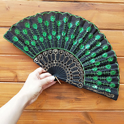 

4pcs Plastic Sequin Embroidery Folding Hand Fans Wedding Favours Wedding Supplies Gift 23cm Long