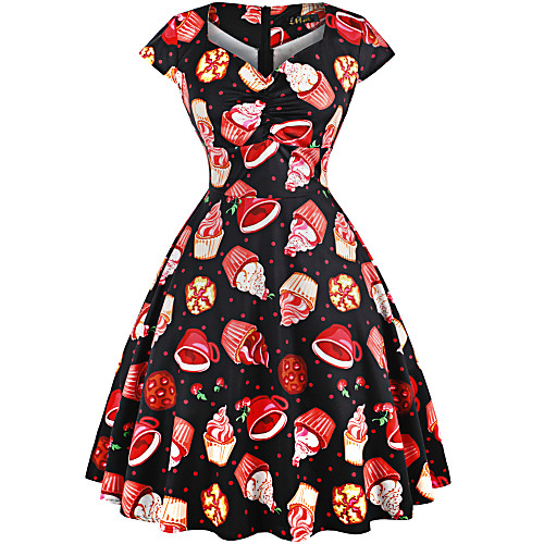 

Vintage Inspired Vacation Dress Dress Prom Dress Women's Spandex Costume Brown black Vintage Cosplay Knee Length