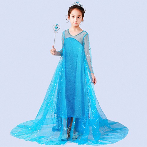 

Princess Elsa Dress Flower Girl Dress Girls' Movie Cosplay A-Line Slip Blue / White Dress Children's Day Masquerade Tulle Sequin Cotton