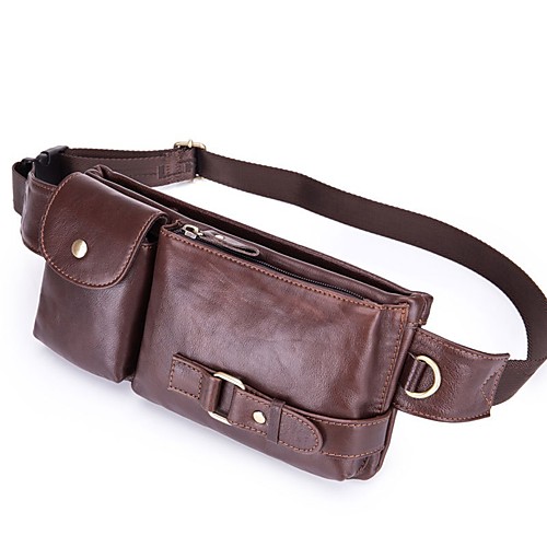 

Men's Zipper Cowhide Fanny Pack Solid Color Black / Dark Brown / Fall & Winter