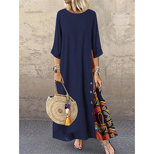 

Women's Maxi Swing Dress - 3/4 Length Sleeve Print Solid Color Print Spring & Summer Casual Holiday Vacation Loose 2020 Wine Red Yellow Army Green Navy Blue Gray S M L XL XXL XXXL XXXXL XXXXXL