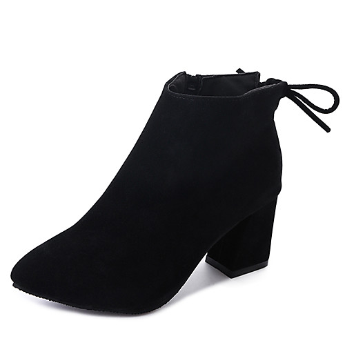

Women's Boots Chunky Heel Pointed Toe Bowknot Suede Booties / Ankle Boots Casual / Minimalism Fall & Winter Black / Brown / Wine