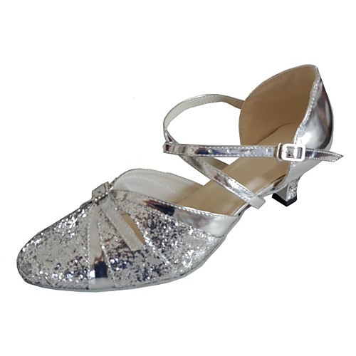 

Women's Modern Shoes / Ballroom Shoes PU Heel Buckle Cuban Heel Customizable Dance Shoes Black / Silver