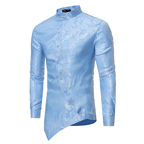 

Men's Graphic Print Shirt Elegant Boho Party Holiday Club Standing Collar White / Black / Red / Gold / Light Blue / Long Sleeve