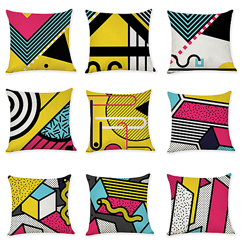 

Set of 9 Linen Pillow Cover, Geometric Pattern Geometic Fashion Modern Throw Pillow