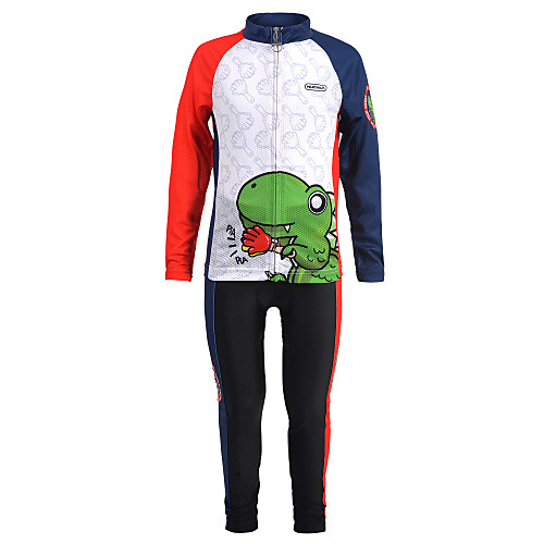 

Nuckily Boys' Girls' Long Sleeve Cycling Jersey with Tights - Kid's Winter Spandex RedBlue Dinosaur Bike Clothing Suit Windproof UV Resistant Breathable Quick Dry Anatomic Design Sports Dinosaur