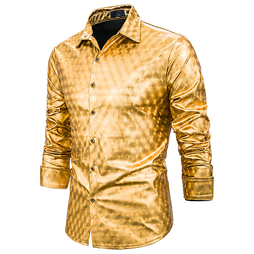 

Men's Geometric White Print Shirt Basic Sexy Casual Casual / Daily Classic Collar Gold / Silver / Rainbow / Long Sleeve