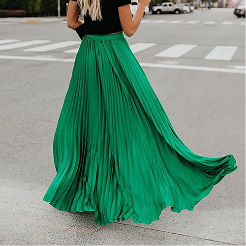 

Women's Maxi Swing Skirts - Solid Colored Pleated Black White Blushing Pink S M L