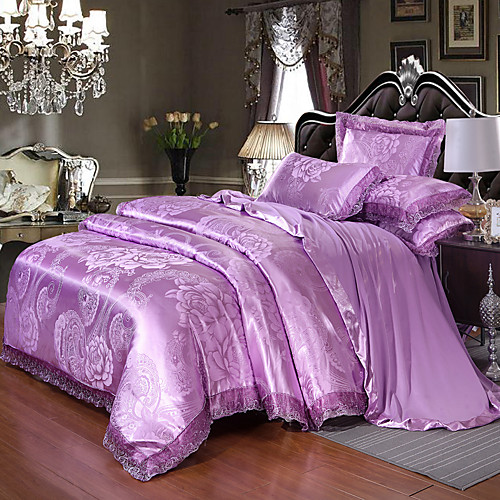 

European satin jacquard lace Sheets 4 piece Bedding Set