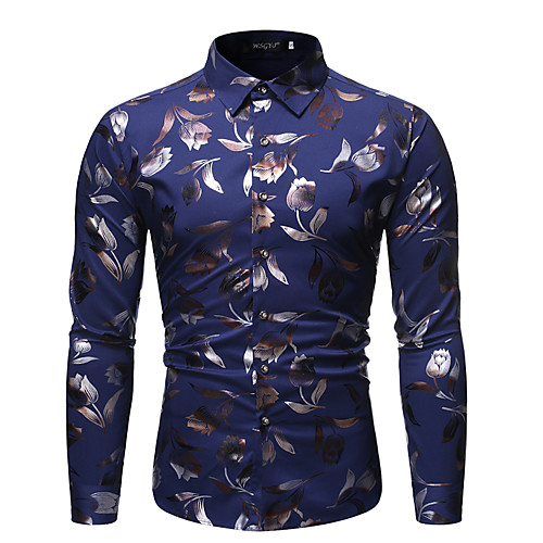 

Men's Shirt Other Prints Graphic Long Sleeve Work Tops Black Wine Navy Blue