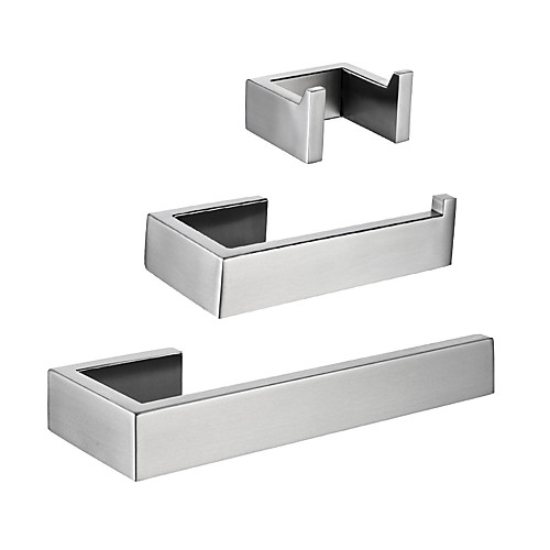 

Bathroom Accessory Set Stainless Steel Include Robe Hook Toilet Paper Holder and Towel Bar Contemporary Wall Mounted Brushed Silvery 3pcs