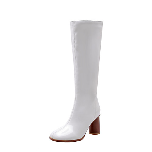 

Women's Boots Knee High Boots Chunky Heel Round Toe Patent Leather Knee High Boots Vintage Fall & Winter Black / White / Burgundy / Party & Evening