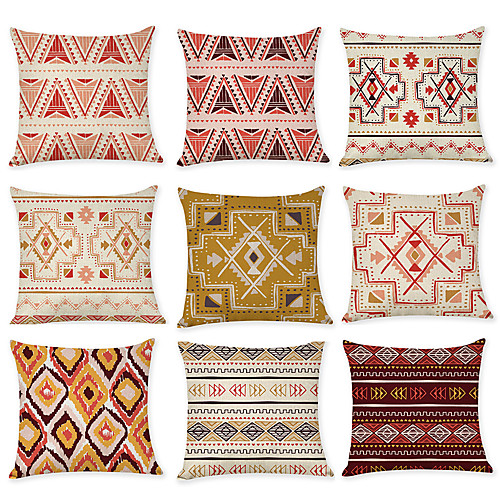 

Set of 9 Linen Pillow Cover, Abstract Geometic Rustic Leisure Throw Pillow