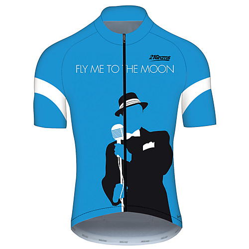 

21Grams Fly me to the Moon Men's Short Sleeve Cycling Jersey - Sky BlueWhite Bike Jersey Top Breathable Quick Dry Reflective Strips Sports 100% Polyester Mountain Bike MTB Road Bike Cycling Clothing