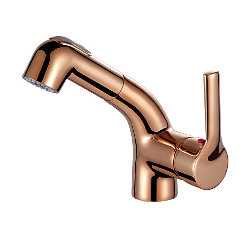 

Bathroom Sink Faucet - Widespread / Pullout Spray Chrome / Gold / Painted Finishes Centerset Single Handle One HoleBath Taps