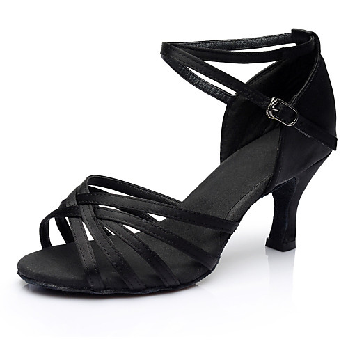 

Women's Dance Shoes Satin Latin Shoes Heel Slim High Heel Customizable Black / Performance