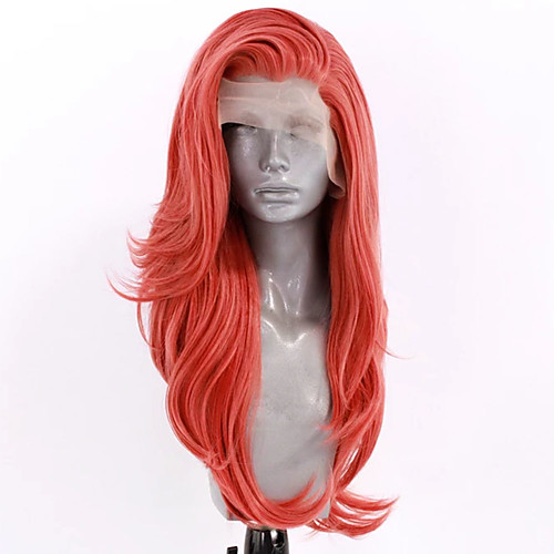 

Synthetic Lace Front Wig Wavy Side Part Lace Front Wig Long Orange Synthetic Hair 20-26 inch Women's Adjustable Heat Resistant Party Pink