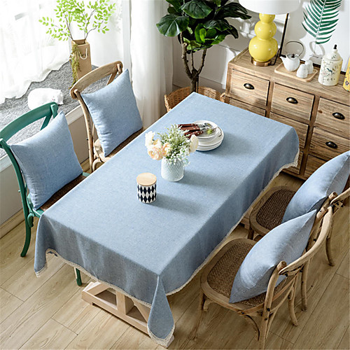 

Solid Color Tablecloth Bamboo Knotted Linen with Tassel Tablecloth Tea Coffee Table for Dining Table Home Room Decoration